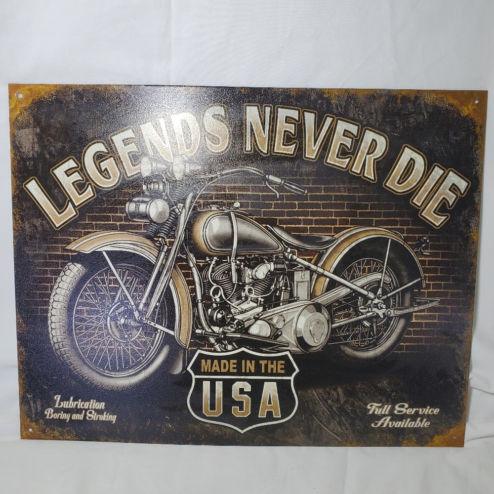 Legends Never Die Vintage Motorcycle Made In USA Metal Sign Retro